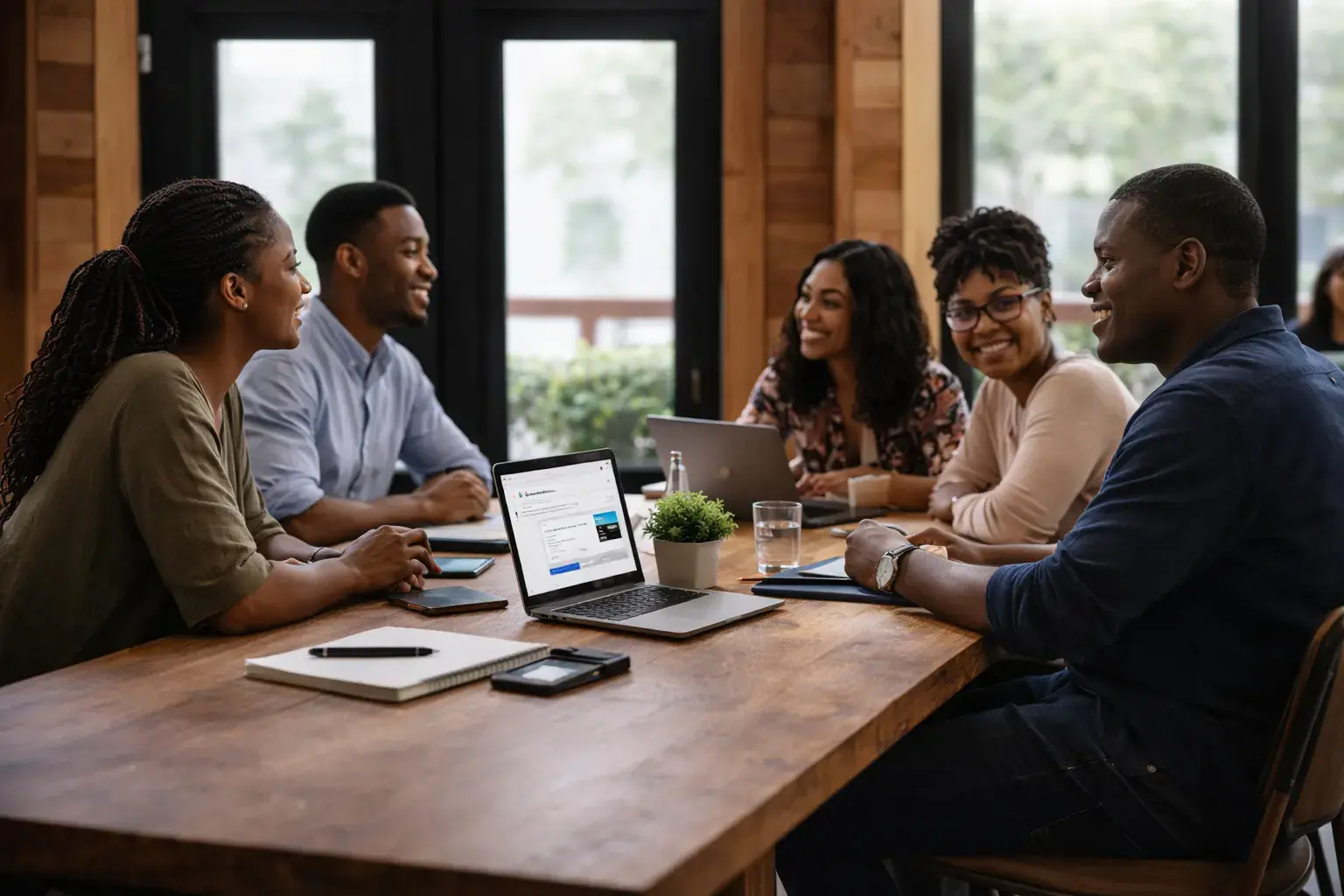 Des personnes échangent autour d’une table de travail